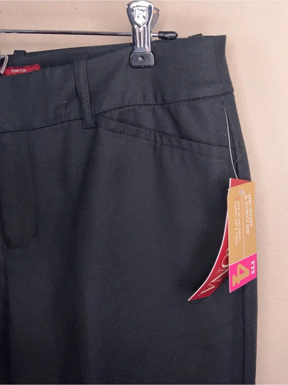 New Size 8 Merona Black Mid Waist Curvy Hip Pants Cotton Stretch Blend